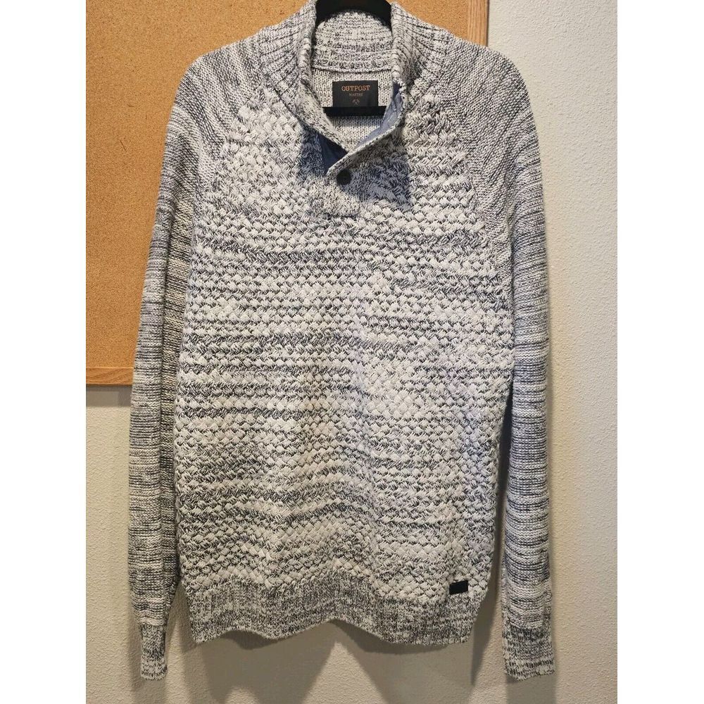 Outpost Makers Sweater Men's Medium Wood Buttons Two‎ Tone Cotton Knit Boho